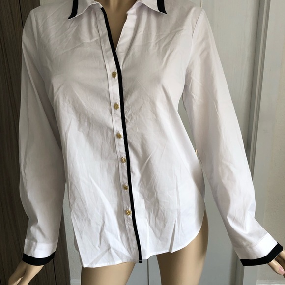 New Anne Klein White Cotton Stretch Button Shirt - Picture 7 of 7